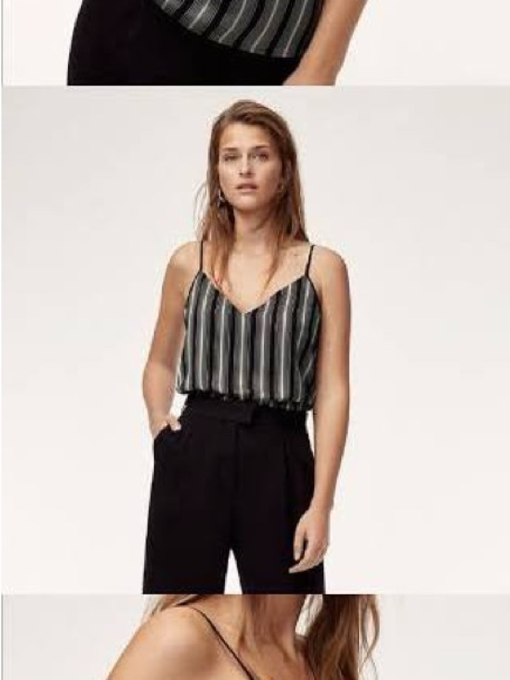 Babaton Black & Gray Striped V-Neck Cami